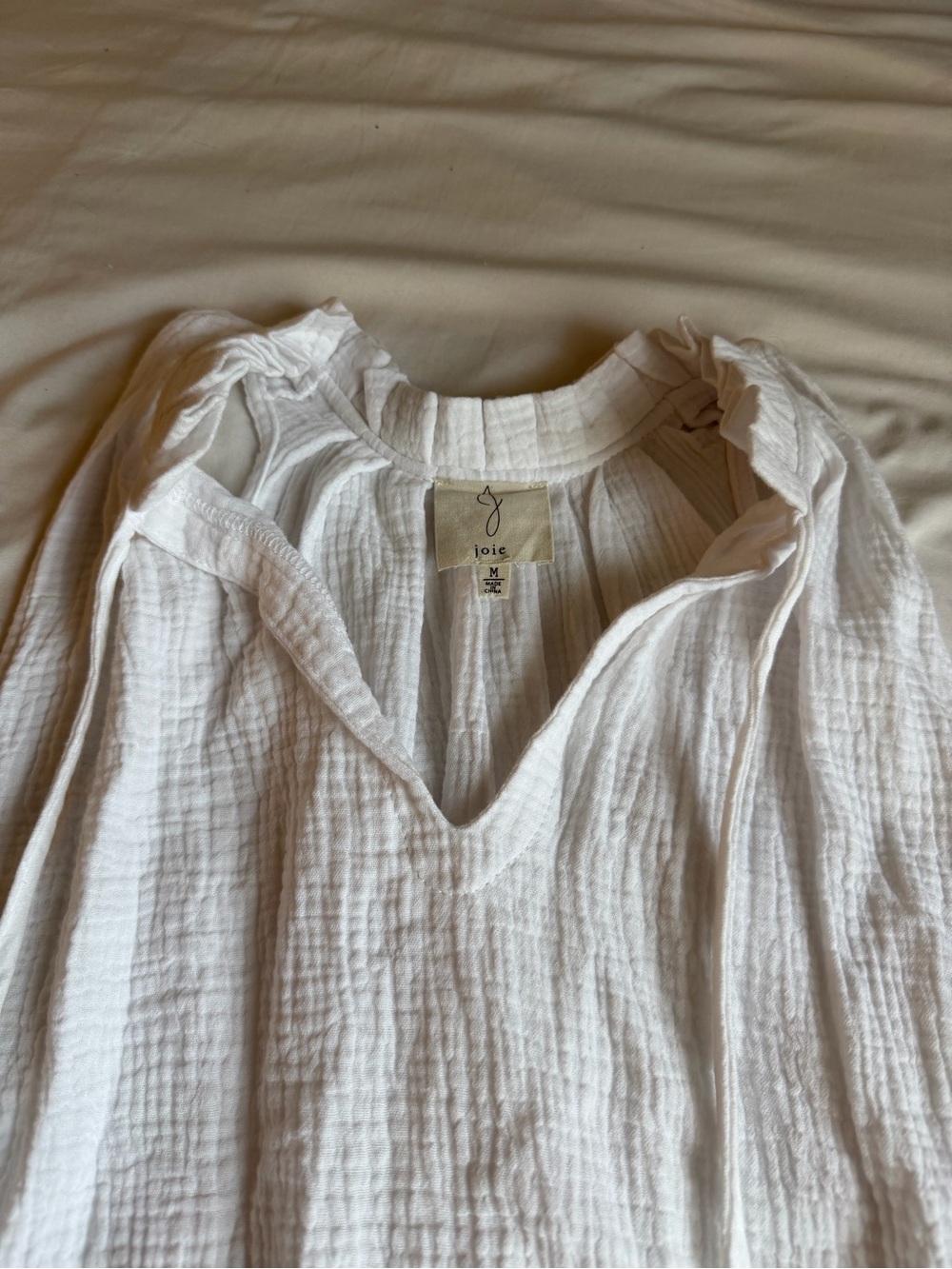 Joie white gauze cotton ruffle collar tie neck lagenlook coastal tunic tank top - Picture 5 of 9